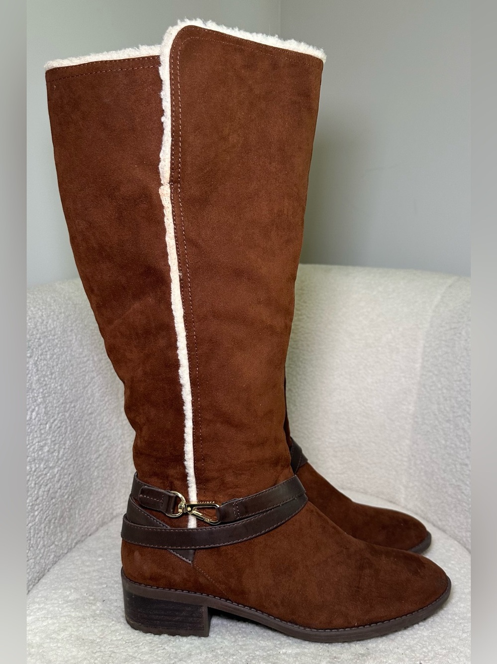 Tommy Hilfiger Nattie 2 Brown Sherpa Tall Riding Boots Fall Winter Equestrian 10